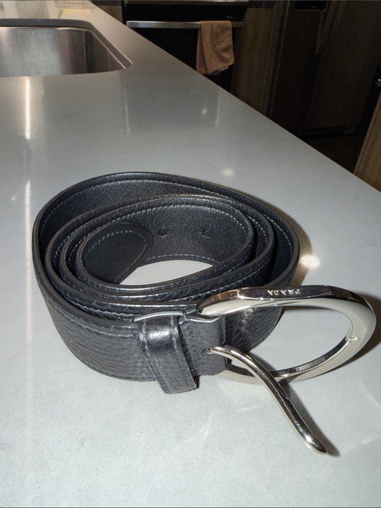Prada Gray Leather Belt with Silver O-Ring Buckle Prada Concrete Belt – CAOS MOTĒ main image 3